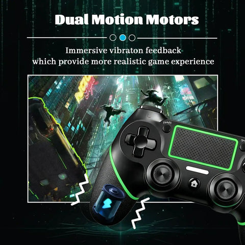 Wireless PS4 Controller For PS4 Slim Pro And Windows PC With Touchpad Vibration Built In Speaker Three Point Five Millimeter Headphone Jack Six Axis Motion USB C Charging Cable Black Green