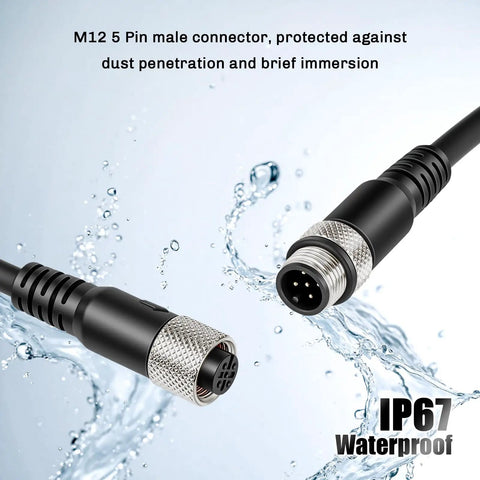 M12 5 Pin Male To Female A Code Sensor Connector Cable PVC Jacket Heavy Duty 10M Gold Plated Contacts waterproof close-up