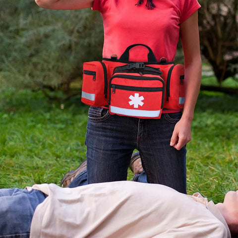 Red Outdoor Belt Bag With Big Capacity For Hiking And Camping, Durable Oxford Cloth Pouch With Reflective Safety Strip
