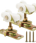 Sliding Pocket Door Rollers Assembly, 2 Pack Top Hanger Replacement Kit For Johnson Bypass Closet Doors, Three Quarter Inch Roller Wheels Fit Doors From One And Three Eighths Inches Thick, Smooth Quiet Operation, Durable Hardware