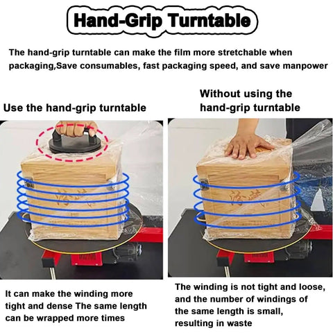 Electric Stretch Film Wrapping Machine Wrap Around Film Balers demonstrating hand-grip turntable for efficient packaging.
