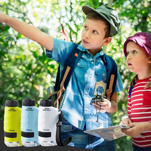 Children exploring outdoors with Kid Friendly Pocket Microscope Kit With High Magnification 2026 Educational Mini Microscope