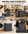 Heavy Duty Moving Storage Bins That Make Dealing With Clutter A Snap Featuring Sturdy Handles in various rooms for organization.