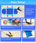 Step-by-step setup guide for Beach Tent With Double Zippered Doors And Breathable Mesh For Two To Three People featuring stakes and poles.