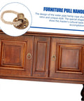Rustic Rope Drawer Knob Pull Handle Made From Solid Metal Cabinet Door Pull Ring Dope Retro Vibe Hardware shown on wooden cabinet