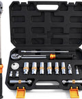 All In One Pro Grade Spark Plug Socket Set With Three Eighths Inch Drive Magnetic Swivel Sockets And Torque Wrench in case