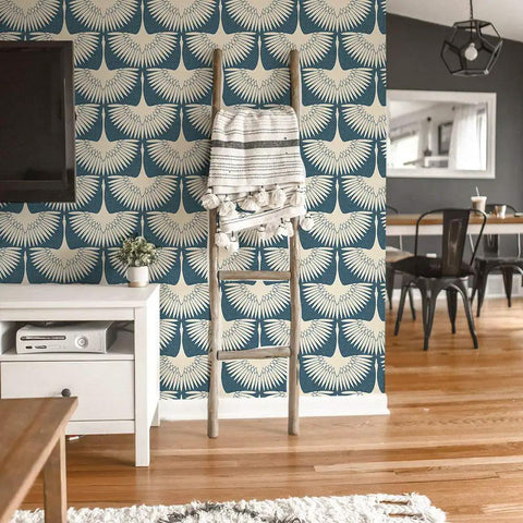 Denim Blue Feather Flock Peel And Stick Wallpaper Removable Self Adhesive For Walls And DIY Decor No Glue Needed Mess Free Application Made In USA 20.5 X 16.5 Ft