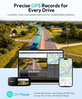 4K Front And Rear Dash Cam With 170 Degree Ultra Wide View showing GPS navigation and recording on devices