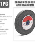 Pro Grade 5 Inch Brown Corundum Deburring Wheel For Bench Grinder 80 Grit Metal Finishing Tool Half Inch Arbor side view gray wheel