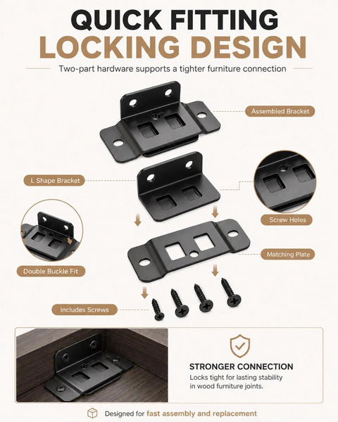 Beefy Heavy Duty Stainless Steel Corner Brackets 8 Pack shown with L shape joint braces, screws, and quick fitting design.
