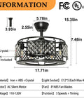 Diagram of Industrial Matte Black 18 Inch Ceiling Fan With Remote And Lights Flush Mount Kitchen Ceiling Fan 3 Speeds And 4 Hour Timer