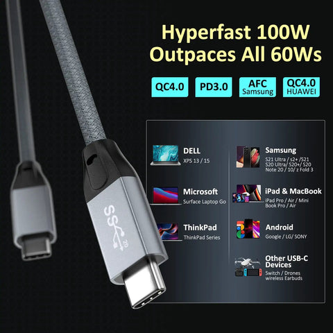 USB C To USB C Cable Long Range High Speed 8K30Hz 4K60Hz Display Cable With 20Gbps Data Transfer And 100W PD Fast Charging For Portable Monitors USB 3 Gen 2x2 Compatible With iPhone 17 MacBook iPad CarPlay And SSD, braided end