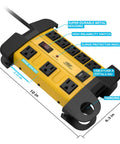 Heavy Duty Surge Protector Power Strip With 8 Outlets And 2 USB Ports, Metal Industrial Housing, 15A Circuit Breaker, 6ft Cord, 1350 Joules