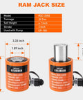 Nilight 20T hydraulic cylinder jack, orange, 2-inch stroke; two views