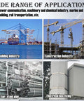 Wide range of applications showing shipbuilding, construction, steel bars, and electrical box fixing for industry use.