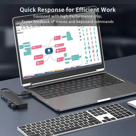 Laptop with Four Port USB 3.0 Hub Splitter for laptop, Xbox, and PC accessories, plug and play USB expansion not for charging.