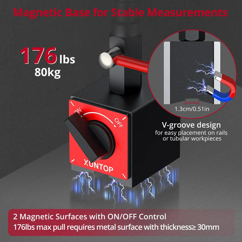 Boss Level Digital Dial Indicator With Magnetic Base, 0 To 1 Inch Range, 0.0005 Inch Resolution, 176lbs magnetic pull.