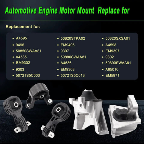 Heavy Duty Engine Motor Mount Set For 2007 Through 2011 Honda Crv 2.4l Fwd 4wd Oem Direct Replacement Part displayed with various mount options.