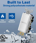 Double Paddle Rocker Decorator Light Switch For Single Pole Wiring Dual Self Grounding On Off Interrupter 15 Amp In Wall Switches UL Listed 10 Pack White, white polycarbonate, fire and impact resistant