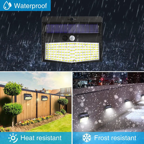 Four Pack 138 LED Solar Motion Sensor Outdoor Lights With 180 Degree Coverage, Waterproof Wall Lights for Garden and Garage