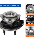 Front 4WD Wheel Hub Bearing Assembly With ABS Direct OEM Replacement Bolt On For Ford Explorer top, front, bottom view