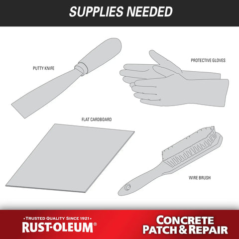 Illustration showing supplies for Concrete Patch And Repair Two Part Epoxy For Indoor And Outdoor Use 24 Oz Gray Pro Grade.