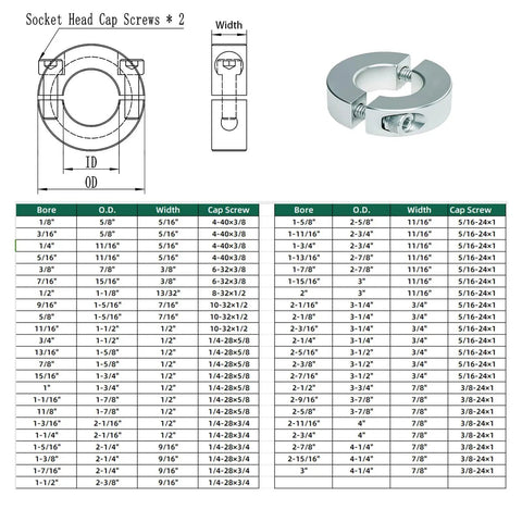 4-Pack Shaft Collars With 1/2 Inch Bore Zinc Plated Carbon Steel Double Split Clamp On Design For 1-1/8 Inch Shafts 13/32 Inch Thick Easy Install Includes M4 Set Screws