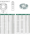 Diagram and size chart of 4-Pack Shaft Collar 1/4 Inch Bore Double Split Clamp-On Zinc Plated