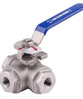 3-Way Ball Valve With L Mounting Pad Stainless Steel 304 Female 1/4 Inch NPT Ports For Water Oil And Gas Vinyl Locking Handle