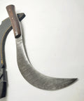 Hand Crafted Damascus Steel Sickle Knife With Full Tang And Stabilized Rosewood Handle on white background