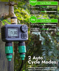Two Zone Hose Timer With Dual Outlet Sprinkler Control Brass Inlet Rain Delay Manual And Auto Modes on outdoor faucet