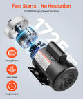 0.5 HP 1725 RPM Air Compressor Motor Single Phase 115V 230V 56 Frame With 5/8 Inch Shaft And CW CCW Rotation TEFC Cooling showing motor parts and design.
