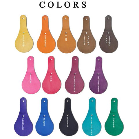 Premium Thick Vegetable Tanned Leather Keychain Blanks in 16 vibrant color options for DIY projects, showcasing teardrop shapes.