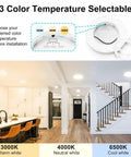 7 Inch White LED Flush Mount Ceiling Light With Ultra Thin Round Panel, 15W 1500Lm, in room settings at 3000K, 4000K, 6500K