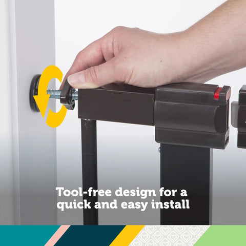 Tall And Wide Baby Gate For Doorways With Easy Install No Drilling And Pressure Mount Decor Friendly Design With Secure Lock Indicator Kid Safe Great For Wide Doorways And Stairs Quick Release For Periods Of Non Use showing tool-free adjustment