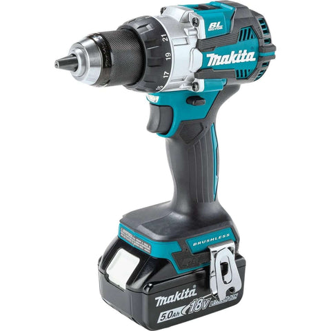 Kickin Amp 18V Brushless Cordless Drill Driver with metal chuck, compact design for construction, efficient torque and control.