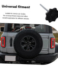 Spare Tire Hold Down Bolt And Mounting Hardware Kit For Secure Car Tire Mounting shown on a vehicle with a close-up of the bolt.