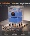 No Sweat 48V 628Ah LiFePO4 Lithium Battery With Active Balancing Bluetooth App Control Runs Home Solar Backup Steady Featuring 200A Smart BMS LCD Display And Six Thousand Cycle Lifespan To Keep Your Power Locked And Loaded, showing EV-grade LiFePO4 cells in a protective casing.