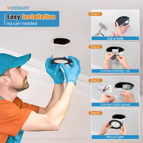 Easy installation steps for 12 Pack 6 Inch 5Cct Recessed Led Lights Serving A Smooth Amber Night Halo Packing 1080 Lumens.