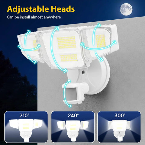Heavy Duty Four Head Motion Sensor Security Spotlight 90W That Straight Up Blasts 10k Lumens Rock Solid Daylight Flood Lamp Built Tough For Legit Garage Yard Porch Coverage