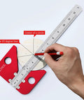 Image of Solid As A Rock Aluminum Circle Center Finder With Forty Five Nine Zero Right Angle Square and Detachable Marking Ruler measuring and marking a circle.