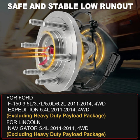 Front Wheel Bearing Hub Assembly For Expedition F150 Lincoln Navigator 2011 2014 6 Lug 4WD 4x4 ABS Ready 515142