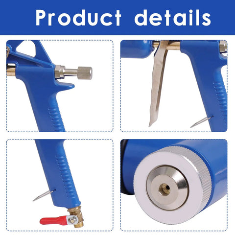Close-up of Pro Grade Drywall Texture Sprayer Gun With 1.5 Gallon Hopper And 3 Nozzles 4mm 6mm 8mm For Orange Peel Knockdown Finish.