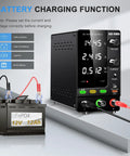 Variable DC Power Supply 30V 10A 300W Lab Bench Charger With Output Switch OCP Quick Charge Port LiFePO4 Battery Connected