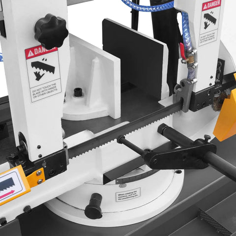 10 Inch Metal Cutting Band Saw With 2HP 220V 60Hz 1PH Power Horizontal Bandsaw 0To45 Degree Miter shown in close-up angle