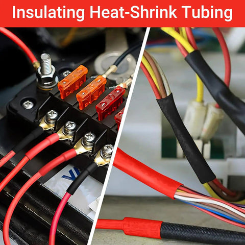127 Piece Heat Shrink Tubing Kit For Electrical Connections And Cable Repair applied to electrical wiring and cables.