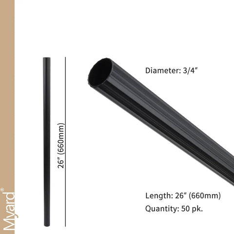 26 Inch Grooved Aluminum Deck Balusters Hollow Round Rail Spindles Matte Black 50 Pack dimensions and details