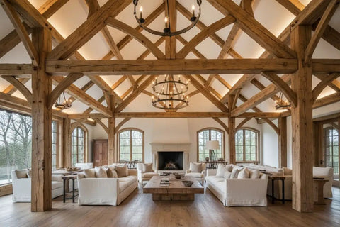 Living room featuring Straight Talk Clear Natural Oil Based Interior Wood Stain With Low Voc Blend wooden beams and furniture.