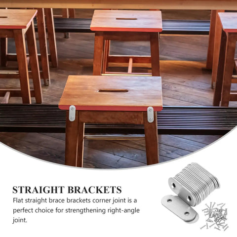 Stainless Steel Flat Straight Bracket Set For Furniture And Cabinets Heavy Duty Corner Brace Plates with stools and screws