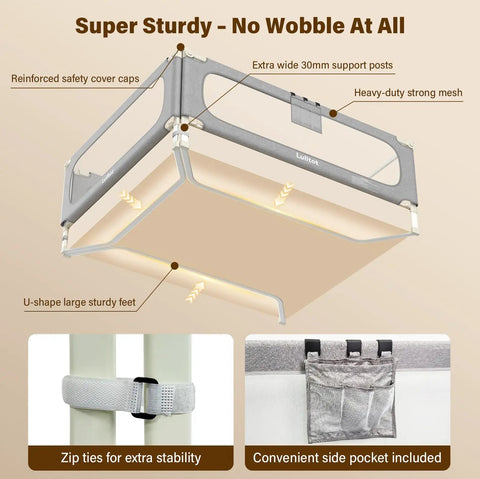King Size Toddler Bed Rails 3-Piece Set With Corner Cushions, Heavy-Duty U-Shaped Base, Anti-Slip Feet, Gap-Free Protection features
